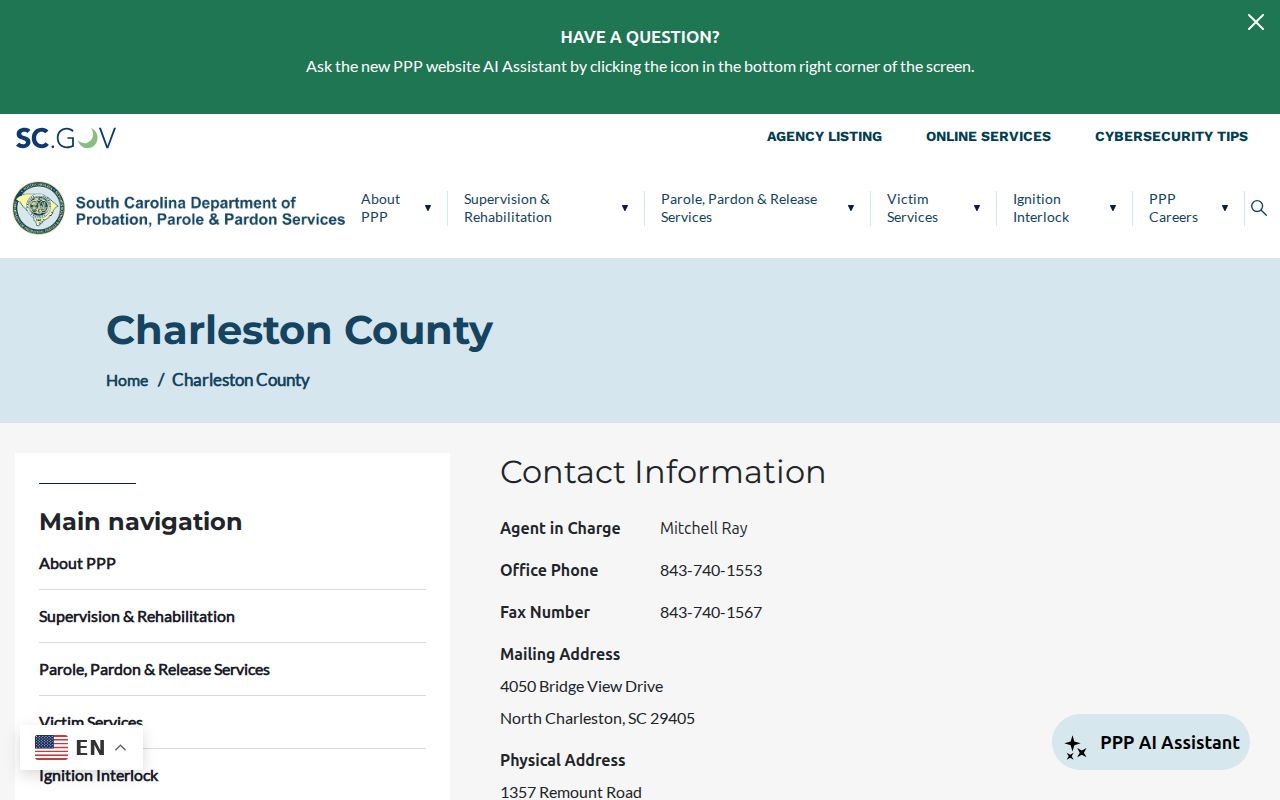 SCDPPPS Charleston County probation and parole office page
