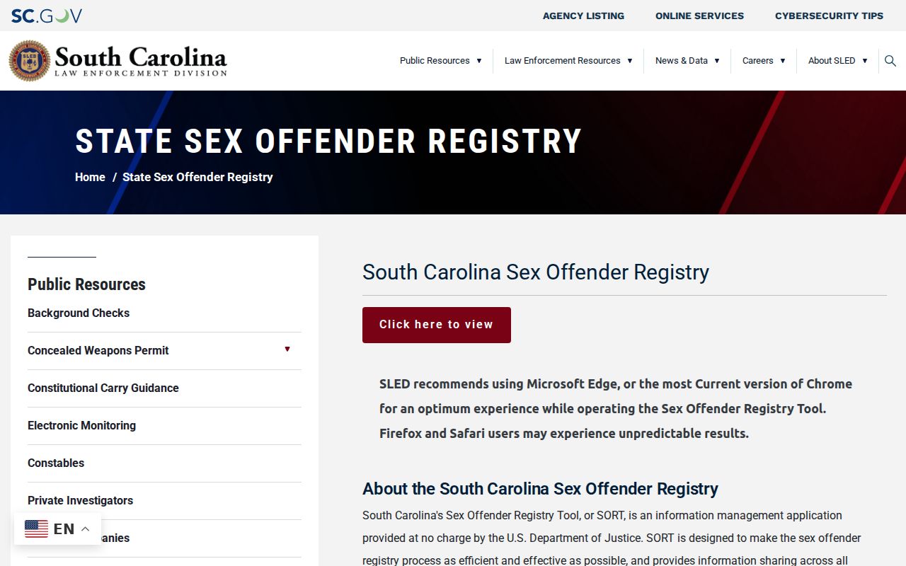 SLED guidance for Charleston County sex offender registry profiles